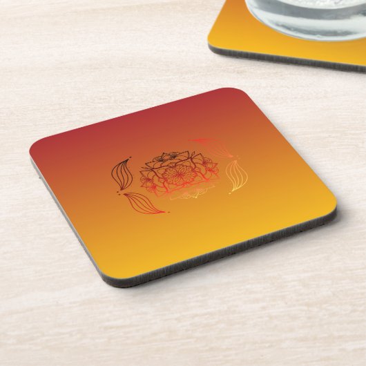 Ethereal Embers – Red & Orange Floral Art コースター (左側)