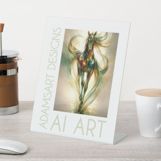 Ethereal Emerald Stallion Luminous Abstract Horse  台座サイン (インサイチュ)