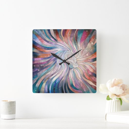 Ethereal Essence – モザイクアート スクエア壁時計 (ホーム)