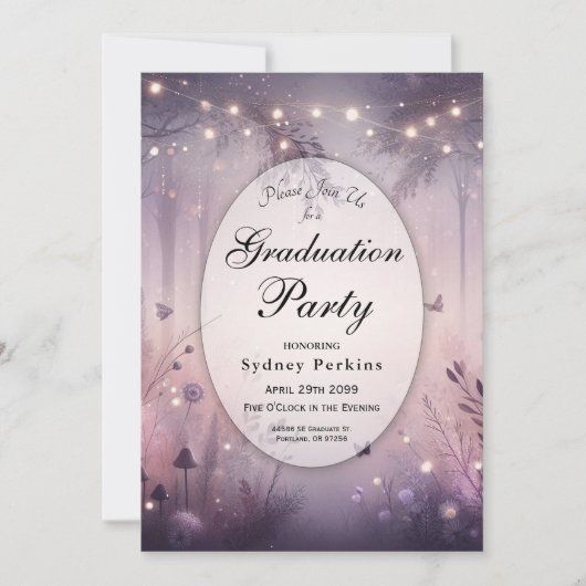 Ethereal Fairy Lights Forest Graduation Party 招待状 (正面)