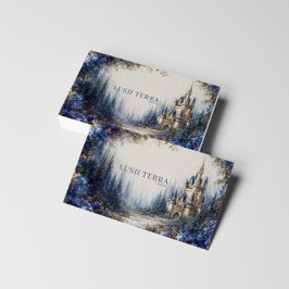 Ethereal Fairytale Castle Blue Floral Misty Forest 名刺