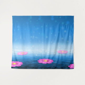 Ethereal Fantasy Lake with Floating Pink Lotus タペストリー