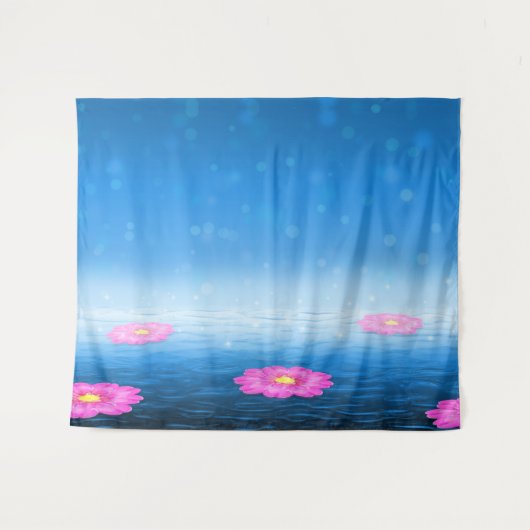 Ethereal Fantasy Lake with Floating Pink Lotus タペストリー (正面(横))