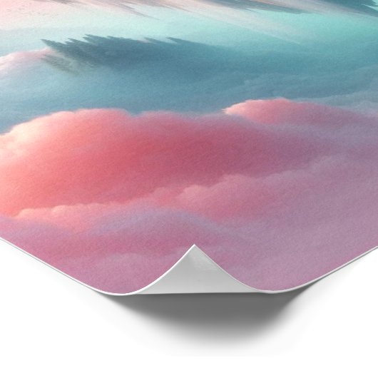 Ethereal Floating Islands and Waterfalls in Pastel ポスター (角)