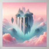 Ethereal Floating Islands and Waterfalls in Pastel ポスター (正面)