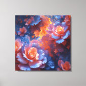 Ethereal Floral Energy – Blue & Fiery Rose Art キャンバスプリント (正面)