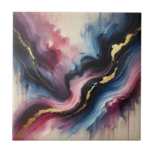 Ethereal Flow – Elegant Abstract Art Ceramic Tile タイル (正面)