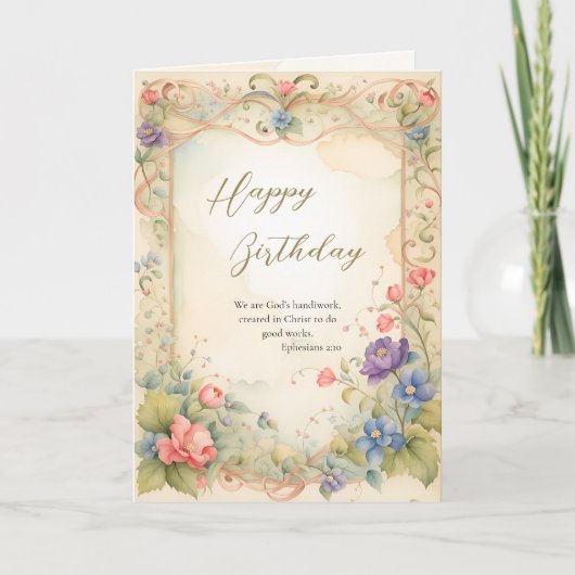 Ethereal Flowers on an Ornate Gold Frame Birthday  カード (正面)