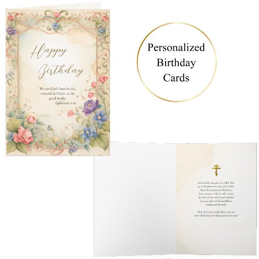 Ethereal Flowers on an Ornate Gold Frame Birthday  カード