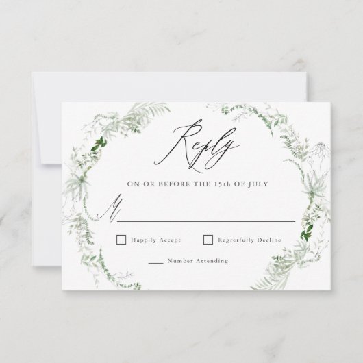 Ethereal Garden Greenery Botanical Wedding RSVP (正面)