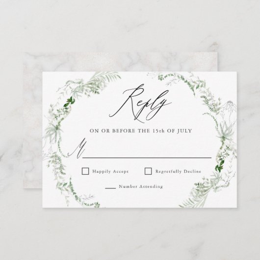 Ethereal Garden Greenery Botanical Wedding RSVP (正面/裏面)