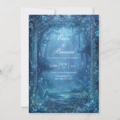 Ethereal Glowing Blue Magic Forest Wedding 招待状 (正面)