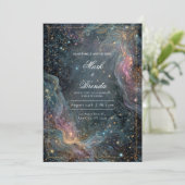 Ethereal Gold Celestial Nebula Wedding 招待状 (スタンド正面)