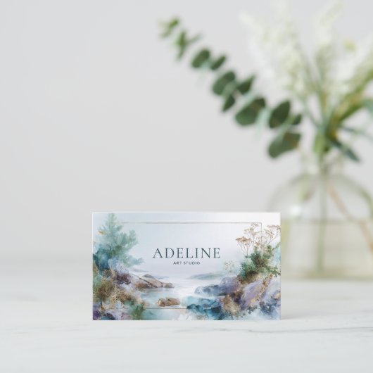 Ethereal Gold Dust Rocky Coast Abstract Landscape 名刺 (スタンド正面)