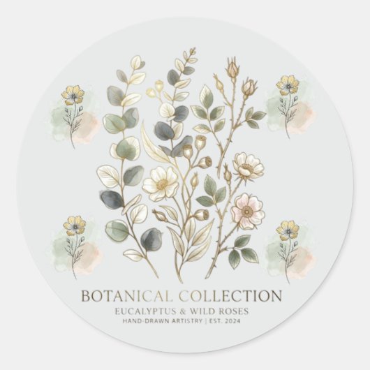 Ethereal Gold & Sage Botanical Collection ラウンドシール (正面)