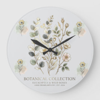 Ethereal Gold & Sage Botanical Collection ラージ壁時計