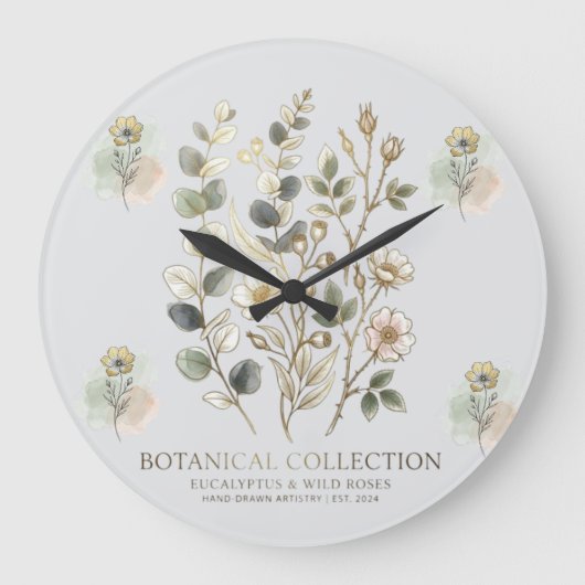 Ethereal Gold & Sage Botanical Collection ラージ壁時計 (正面)