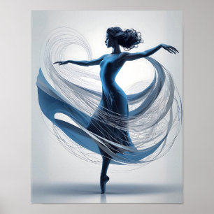 Ethereal Grace Blue Ballet Dancer in Motion ポスター