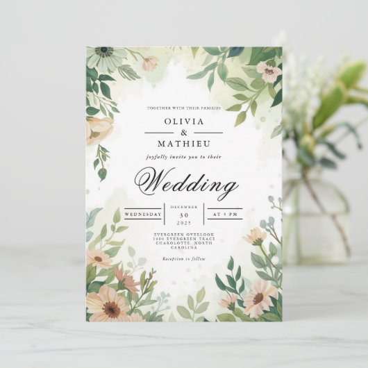 Ethereal Green Botanical Frame Wedding 招待状 (スタンド正面)
