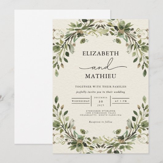 Ethereal Greenery Arch Wedding 招待状 (正面/裏面)