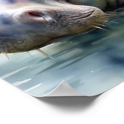 Ethereal Hippo Waterカラー ポスター (角)