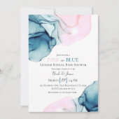 Ethereal Inkyティール(緑がかった色)ピンクまたはブルーベビージェンダーシャワー 招待状 (正面)