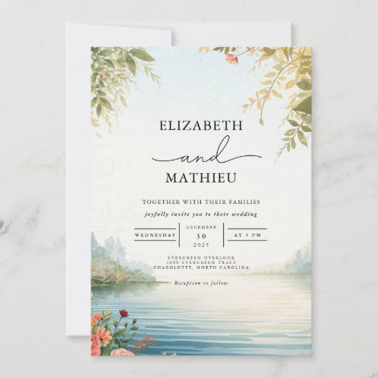 Ethereal Landscape Floral Wedding 招待状 (正面)