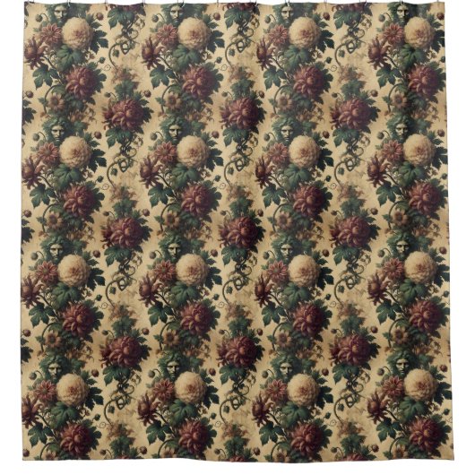 Ethereal Menace – ゴシック植物学デザイン シャワーカーテン (正面)