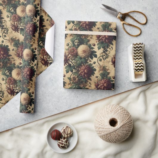 Ethereal Menace – ゴシック植物学デザイン ラッピングペーパー (クラフト)