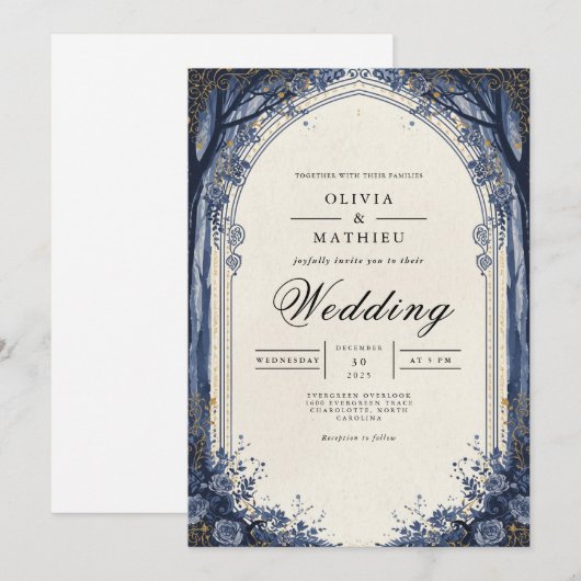 Ethereal Midnight Arch Wedding 招待状 (正面/裏面)
