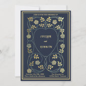 Ethereal Midnight Navy & Gold Vintage Art Nouveau 招待状 (正面)