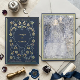 Ethereal Midnight Navy & Gold Vintage Art Nouveau 招待状