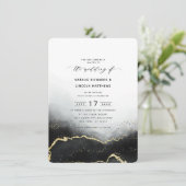 Ethereal Mist グラデーション Black Gold Foil Script 結婚's 招待状 (スタンド正面)