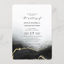 Ethereal Mist グラデーション Black Gold Foil Script 結婚's 招待状