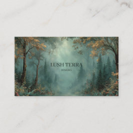 Ethereal Misty Forest Path Teal Gold Rustic 名刺