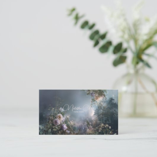 Ethereal Misty Forest Rose Floral Gold Frame 名刺 (スタンド正面)