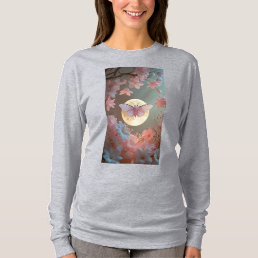 "Ethereal Moth and Moon Tattooデザイン"長袖 Tシャツ (正面)