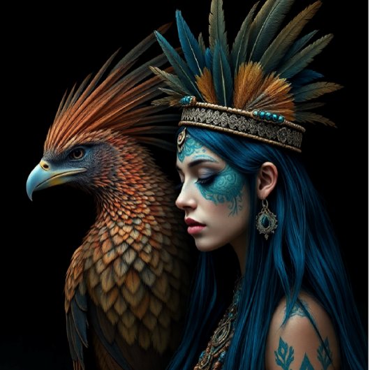 Ethereal Native girl with pretty bird 薄葉紙