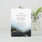 Ethereal Navy グラデーション Blue Gold Foilスクリプ結婚ト 招待状 (スタンド正面)