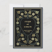 Ethereal Navy & Gold Vintage Art Nouveau Wedding セーブザデート (正面)