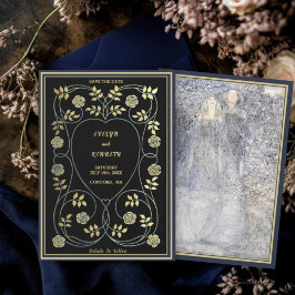 Ethereal Navy & Gold Vintage Art Nouveau Wedding セーブザデート