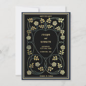 Ethereal Navy & Gold Vintage Art Nouveau Wedding セーブザデート (正面)