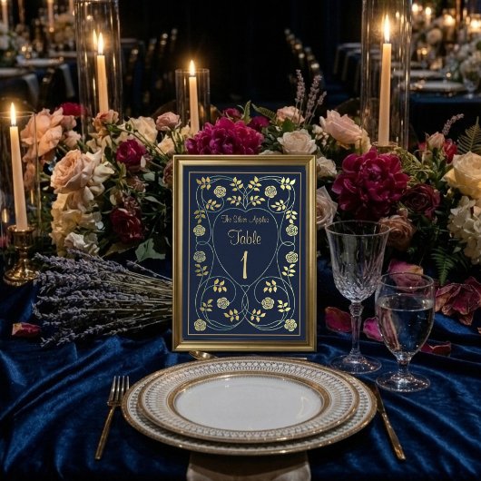 Ethereal Navy & Gold Vintage Art Nouveau Wedding  ポスター