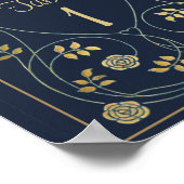 Ethereal Navy & Gold Vintage Art Nouveau Wedding  ポスター (角)