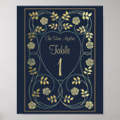 Ethereal Navy & Gold Vintage Art Nouveau Wedding  ポスター (正面)