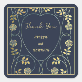 Ethereal Navy Vintage Art Nouveau Wedding  スクエアシール