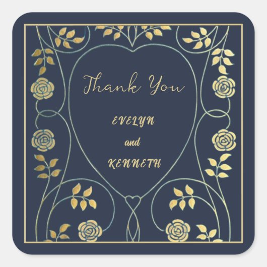 Ethereal Navy Vintage Art Nouveau Wedding  スクエアシール (正面)