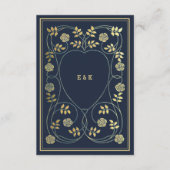 Ethereal Navy Vintage Art Nouveau Wedding RSVP エンクロージャーカード (正面)