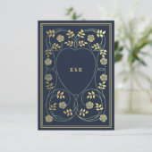 Ethereal Navy Vintage Art Nouveau Wedding RSVP エンクロージャーカード (スタンド正面)