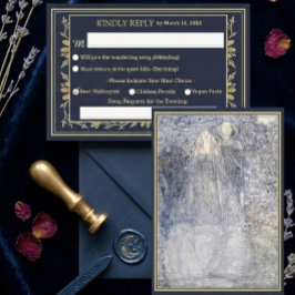 Ethereal Navy Vintage Art Nouveau Wedding RSVP エンクロージャーカード